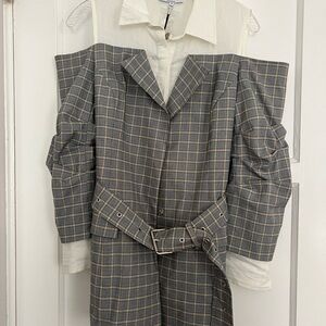 Current Air Cream and Gray Plaid Blazer Dress